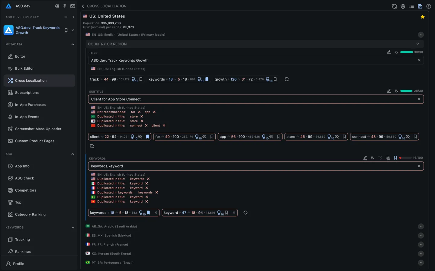 Interactive Cross-Localization Table