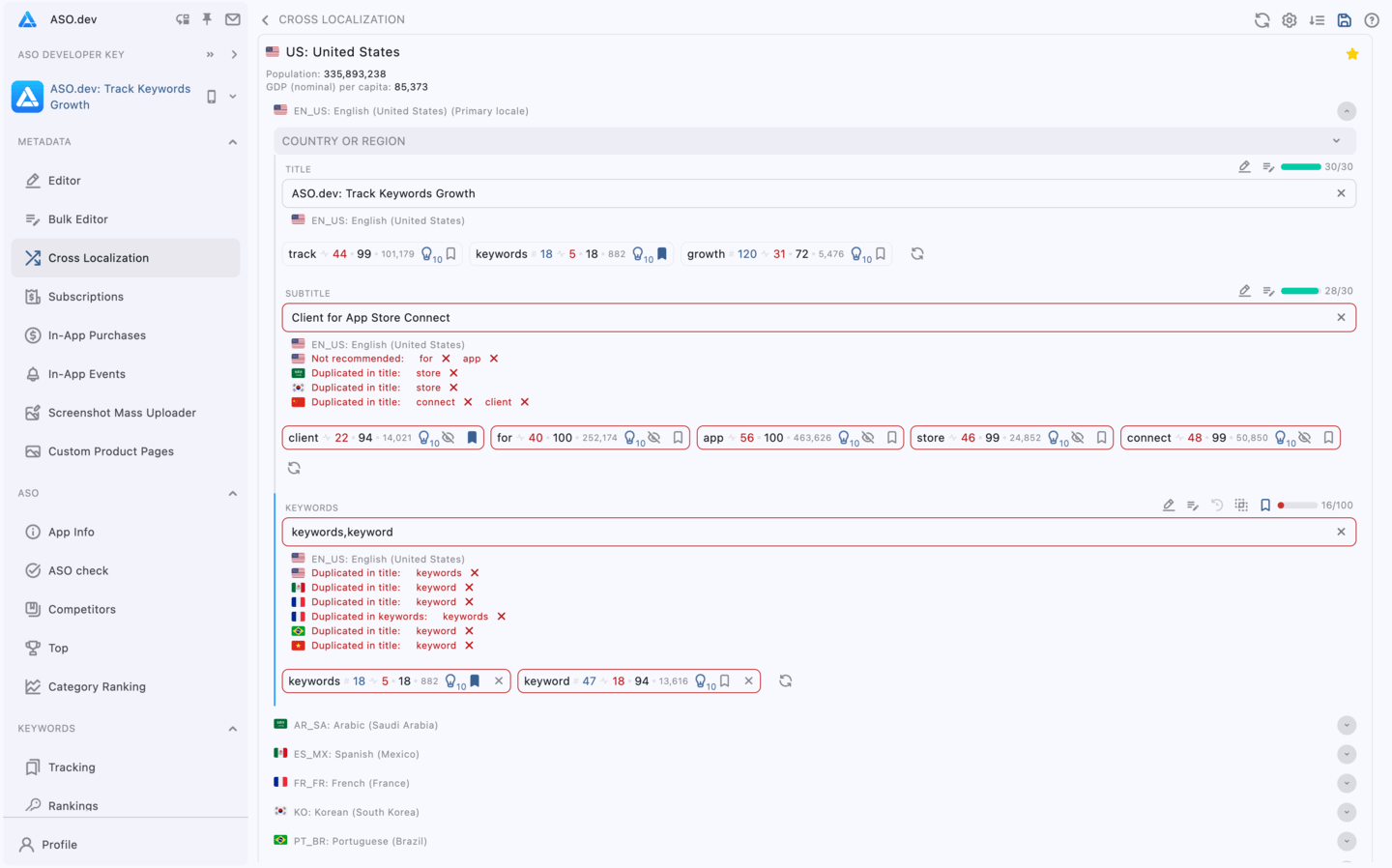 Interactive Cross-Localization Table