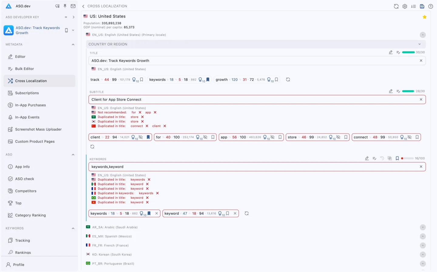 Interactive Cross-Localization Table
