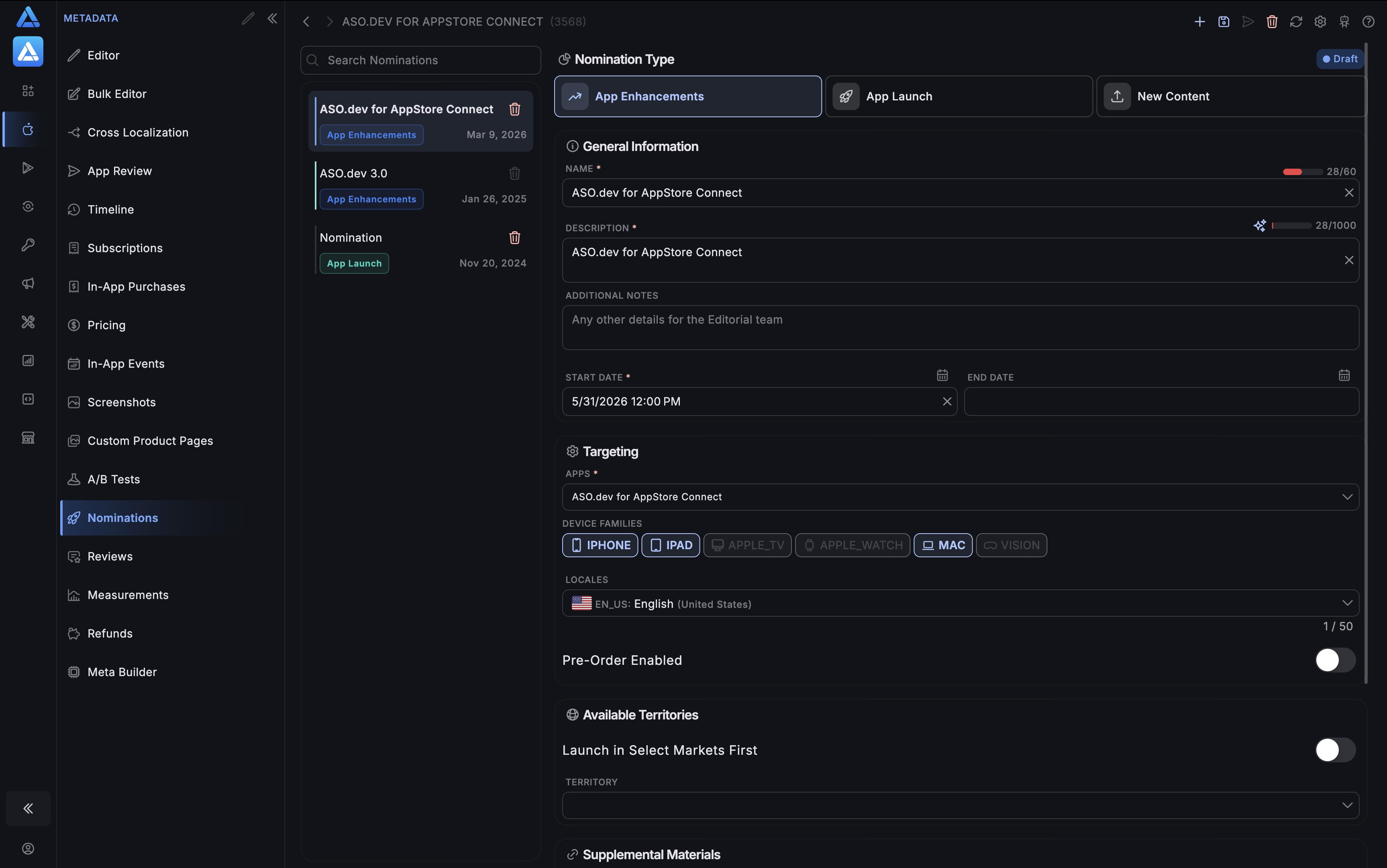 Featuring nominations in ASO.dev