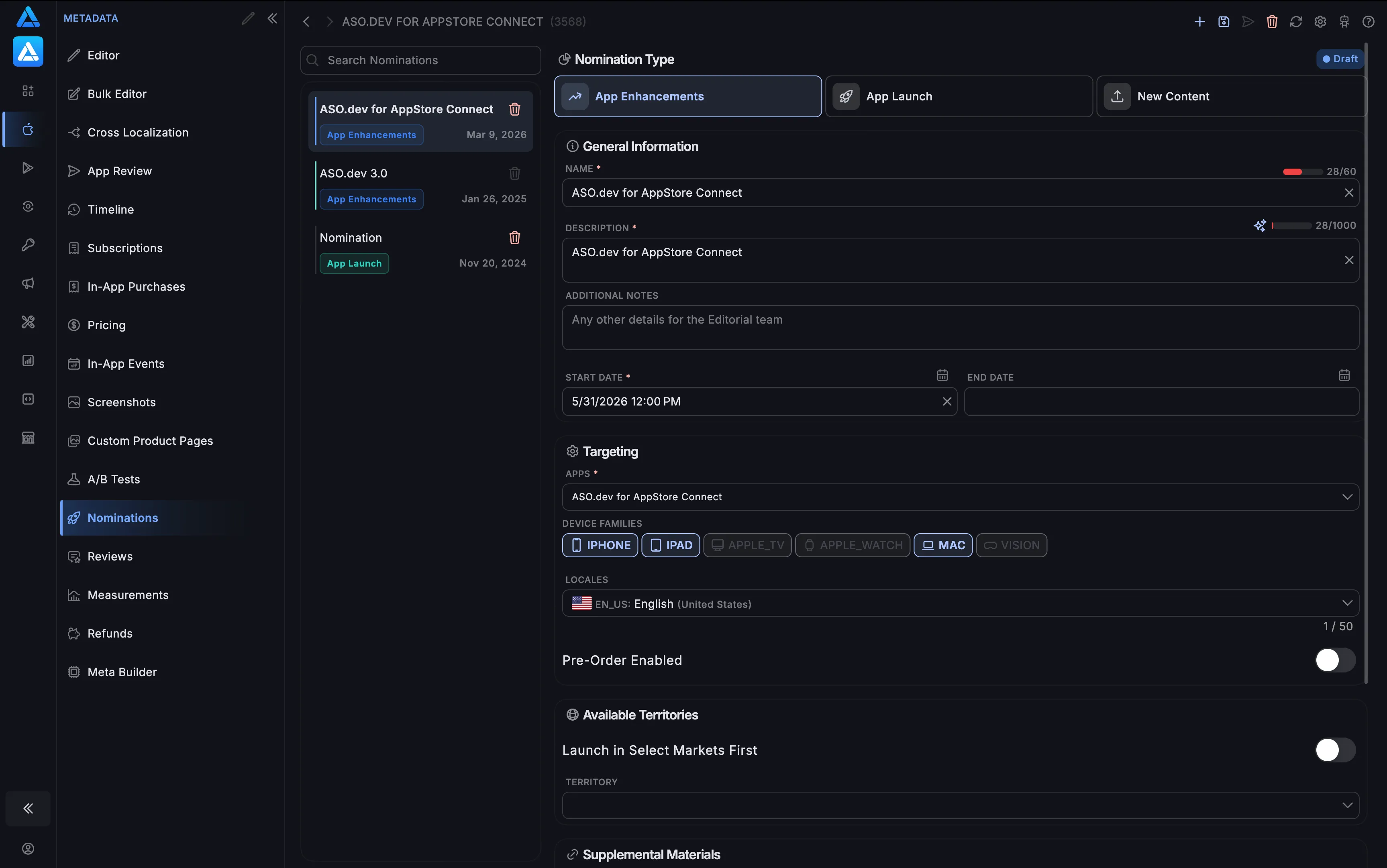 Featuring nominations in ASO.dev