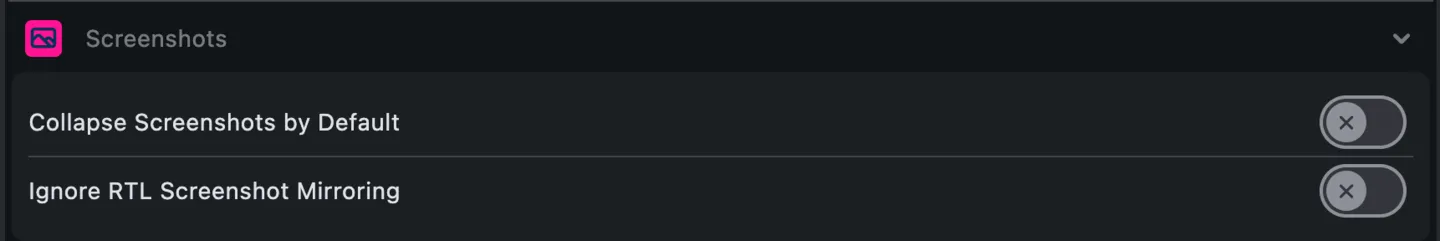 Settings: Screenshots