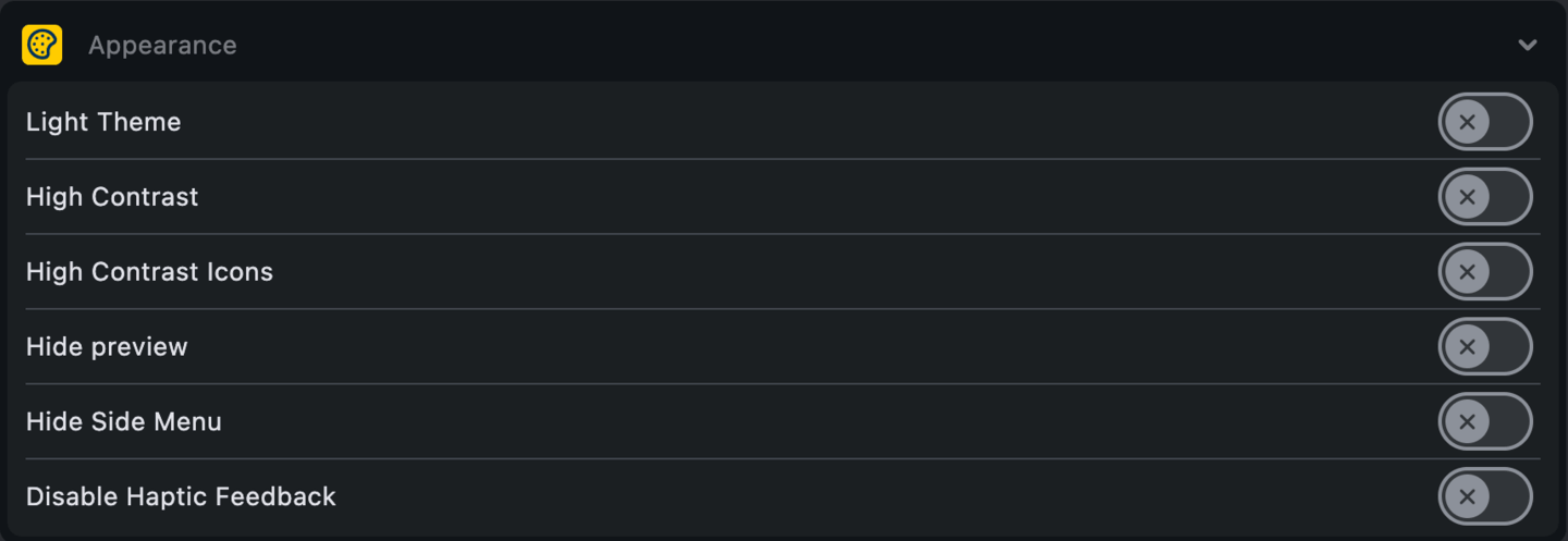 Settings: Appearance