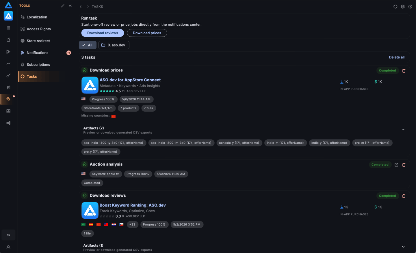 Tasks: One-Time Reports and Exports