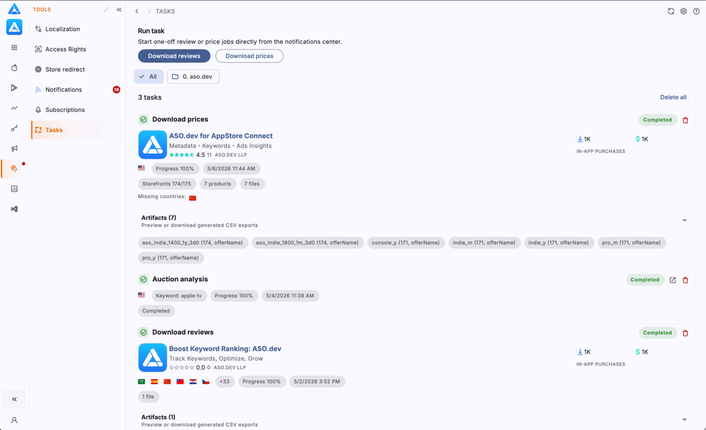 Tasks: One-Time Reports and Exports
