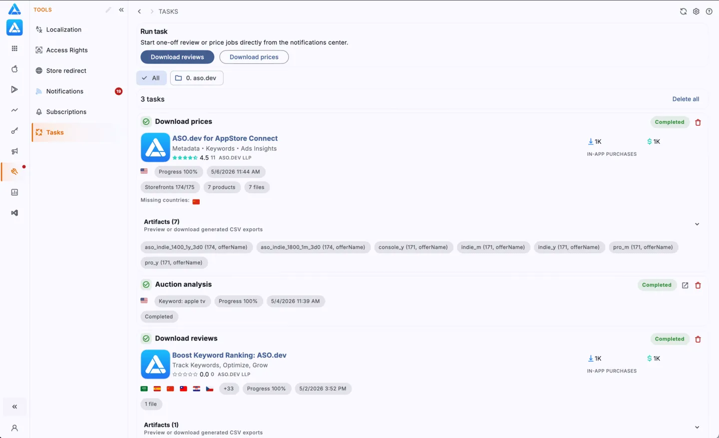 Tasks: One-Time Reports and Exports