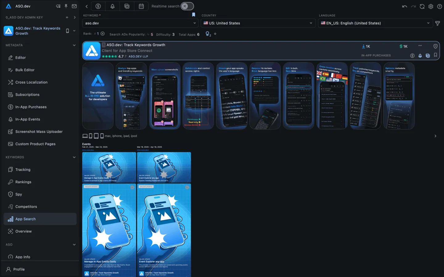 Keywords: Search App by keyword